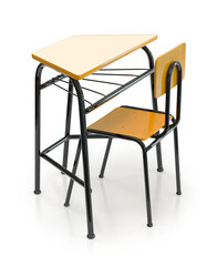 yellow design school desk and chair for children in the classroom