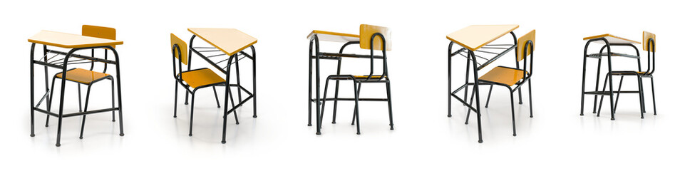 yellow design school desk and chair for children in the classroom