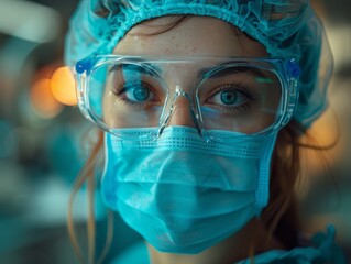 Dentist Surgical Preparation in Operating Room - Double Exposure Silhouette with Clear Colors and Copy Space