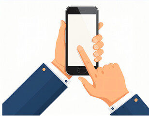 An illustration of a hand holding a smartphone white screen, scrolling with the thumb, isolated on a white background.