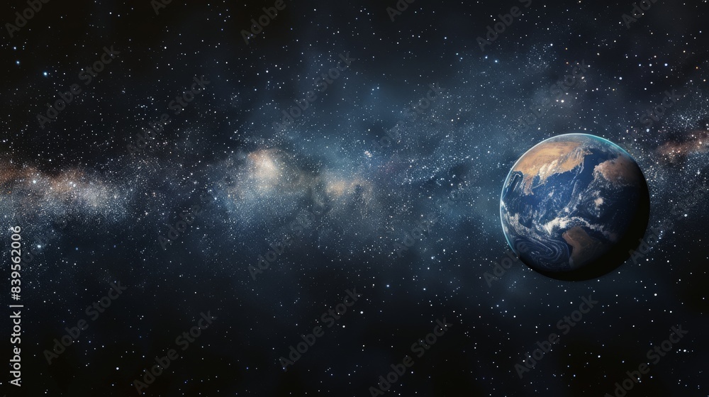 Poster stunning view of planet earth against the vast backdrop of the milky way. cosmic exploration and spa