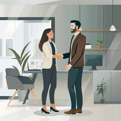 Fototapeta premium Businessman and businesswoman shaking hands in office