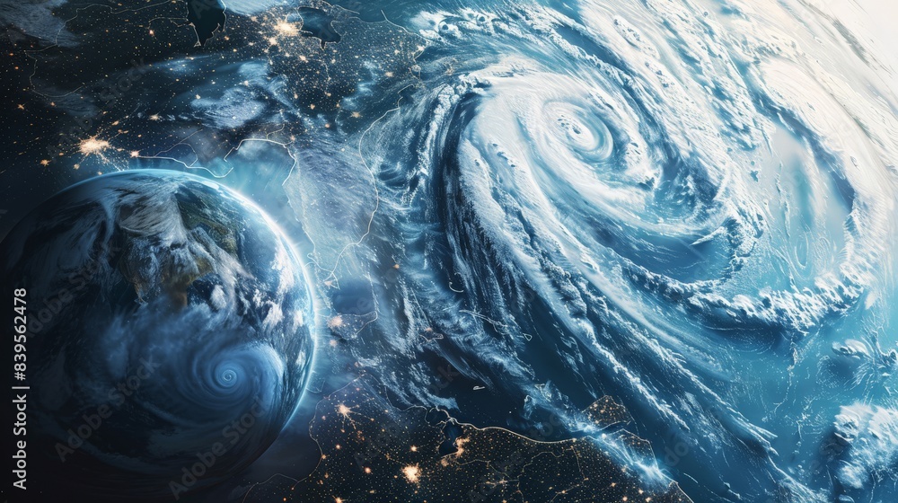 Poster magnificent view of earth surrounded by countless stars in the milky way. cosmic wonder and space be