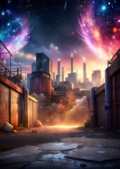 Alley way backdrop photo template mockup with vibrant urban colours