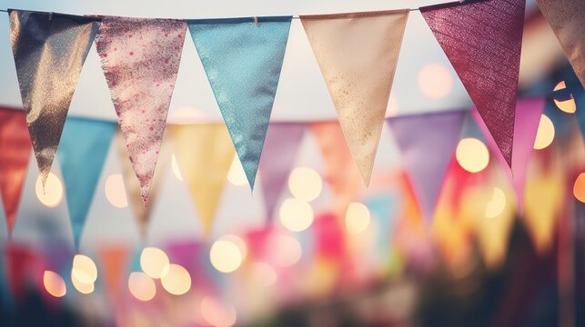 Blurred triangular flags summer celebration background with copy space for festive summer event
