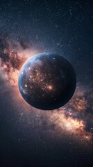 Obraz premium Mysterious planet Earth against a vivid Milky Way background. Showcasing the dark side of the planet with the galactic core illuminating the scene