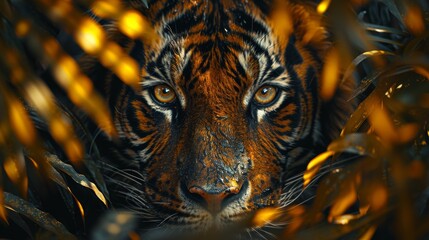 Majestic Tiger Close-Up in Lush Jungle - Double Exposure Silhouette with Vibrant Colors.
