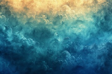Digital artwork of  background in blue and green with clouds, high quality, high resolution