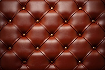 Fototapeta premium Brown Leather Upholstery With Diamond Stitching and Buttons