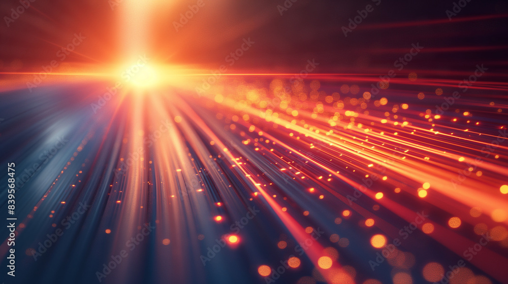 Poster abstract image of a bright orange and red light emanating from a distant point, creating a sense of 