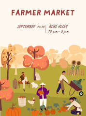 Fototapeta premium Harvest festival colorful poster , advertisement of seasonal agricultural event. Place for text.