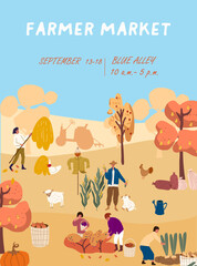Harvest festival colorful poster , advertisement of seasonal agricultural event.