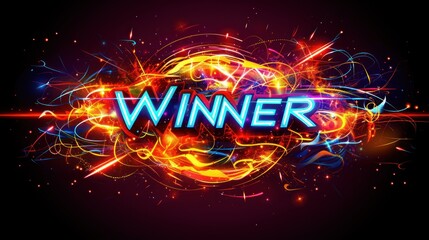 A vibrant neon Winner sign surrounded by colorful light effects