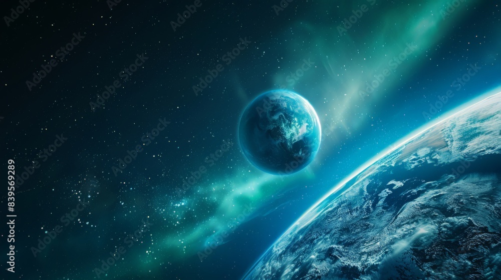 Aufkleber Mesmerizing view of Earth with the aurora borealis in the background. Highlighting the beauty of the planet and the natural light display. Ideal for themes on space and natural phenomena