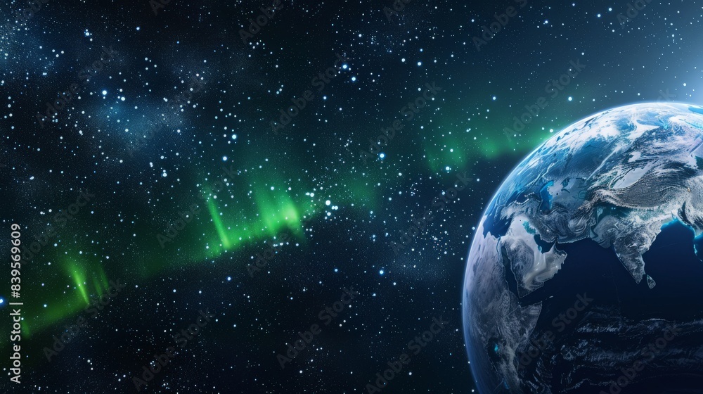 Aufkleber stunning image of earth with a cosmic background and bright auroras. showcasing the planet's interac