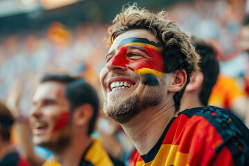 Obraz premium Excited German Man Cheering at Sports Event with Face Paint