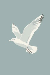minimalist illustration of a single seagull in flight against a pale blue sky.