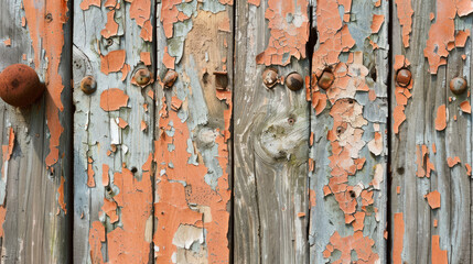 Weathered wooden planks with peeling paint. Vintage charm