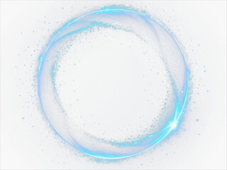 Blue light circle with sparkles, vector magic glow 3d effect. Realistic blue shiny ring or swirl, round frame of flare trail with glitter dust, blue fairy dust isolated on transparent background