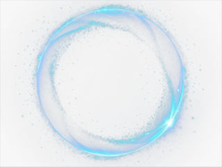 Blue light circle with sparkles, vector magic glow 3d effect. Realistic blue shiny ring or swirl, round frame of flare trail with glitter dust, blue fairy dust isolated on transparent background