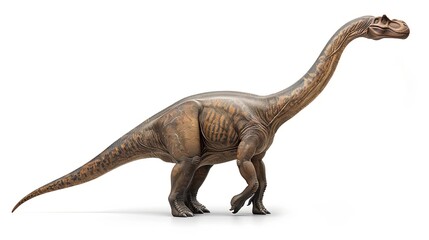 Fototapeta premium a majestic Brachiosaurus isolated on a white background, emphasizing its long neck and towering stature.