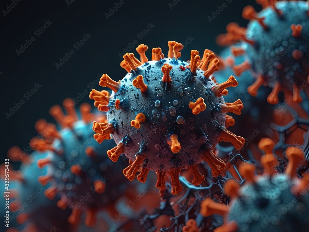 Aufkleber a microscopic image depicting a single coronavirus particle with spiky protein structures