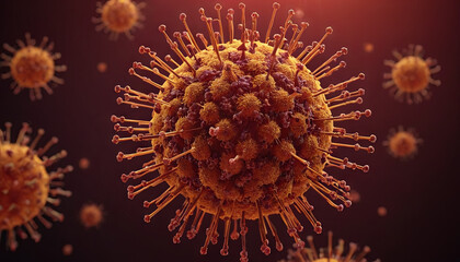 A microscopic image of a virus with spiky projections