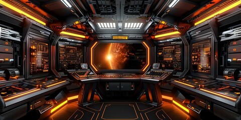 Modern spaceship interior with advanced control panels for futuristic space travel. Concept Futuristic, Spaceship, Control Panels, Modern, Space Travel