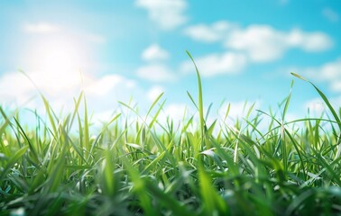 Obraz premium Vast Green Field Under a Blue Sky with Clouds