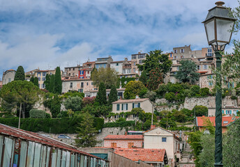 View of Biot village, a small, medieval, fortified historic village, located on a hilltop in the...