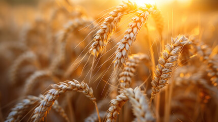 Close-up of Golden Wheat in Sunlight.
