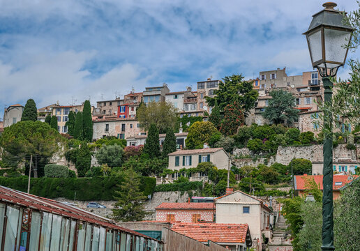 View of Biot village, a small, medieval, fortified historic village, located on a hilltop in the Provence-Alpes-Cote d'Azur, near the town of Antibes, between the cities of Nice and Cannes, France