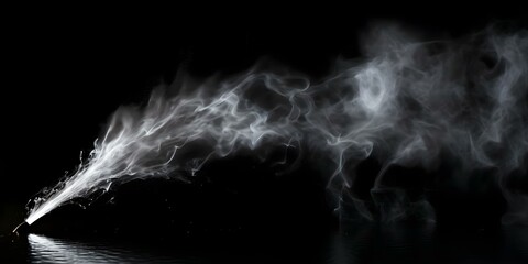 Water vapor spray silhouette against black background. Concept Silhouette Photography, Water Vapor, Black Background, Creative Lighting, Atmospheric Effects