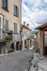 View of Biot village, a small, medieval, fortified historic village, located on a hilltop in the Provence-Alpes-Cote d'Azur, near the town of Antibes, between the cities of Nice and Cannes, France
