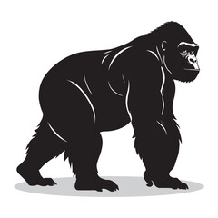 Gorilla silhouettes and icons. black flat color simple elegant white background Gorilla animal vector and illustration.