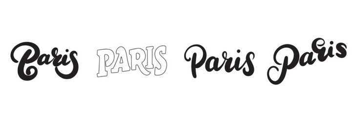 Collection of word Paris text lettering. Hand drawn vector art.