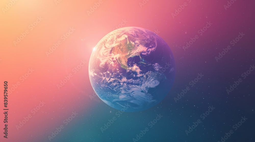 Poster planet earth illuminated with a vibrant pink and orange glow in space. concept of global warmth and 