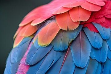 Obraz premium Vibrant macaw feather close-up showcasing nature's palette