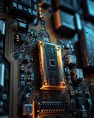 Free Photo secure connection or cybersecurity service concept of compute motherboard closeup