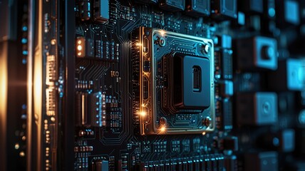 Fototapeta premium Free Photo secure connection or cybersecurity service concept of compute motherboard closeup