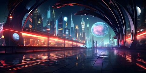 Futuristic cyberpunk New York City at night in abstract digital painting. Concept Cyberpunk art, Futuristic cityscape, Digital painting, Night aesthetic, Abstract design