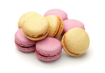 Group of yellow and pink macarons