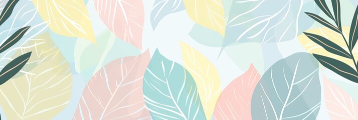 Simple, abstract leaf shapes in pastel colors, creating a cute and nature-inspired background