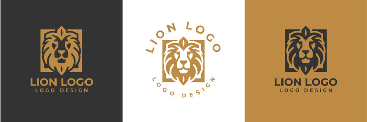Lion head logo icon. lion head square stule badge symbol. Premium king animal sign. Vector illustration. lion head outline logo vector
