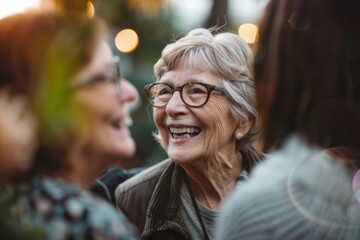 diverse senior woman at social gathering event, smiling. candid lifestyle moment