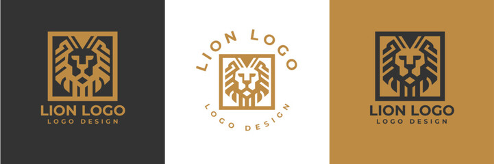 Lion head logo icon. lion head square stule badge symbol. Premium king animal sign. Vector illustration. lion head outline logo vector