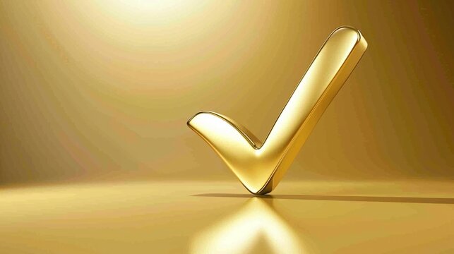 A shiny gold tick mark, often symbolizing confirmation or correct choice