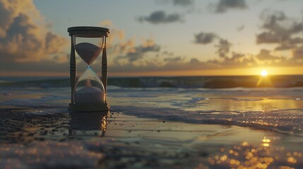 An hourglass with sand flowing through it, set against a serene background, illustrating the preciousness and fleeting nature of time