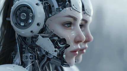 Fototapeta premium A half human half robot android