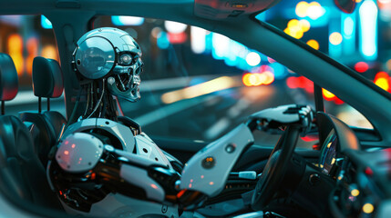 A robot driving a car